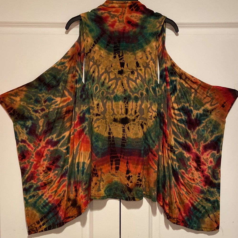 Vintage Tie-dye long open duster vest strong hippie vibes great for festival